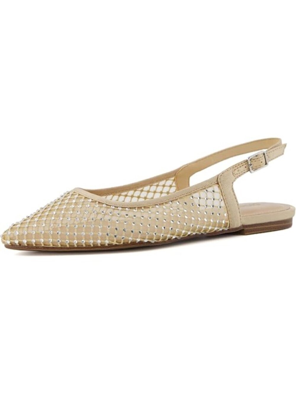 Sincerely Jules rhinestone slingback flats, featuring a beige pointed-toe 8.5